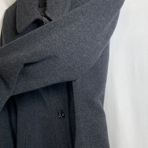 London Fog Black Fuzzy Wool Pea Coat Minimalist Nautical Military Preppy - Picture 6 of 12